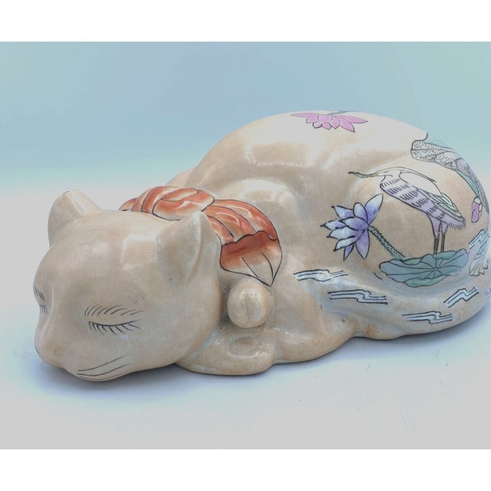 Tonalla Style Hand Painted Laying Cat Ceramic Cat